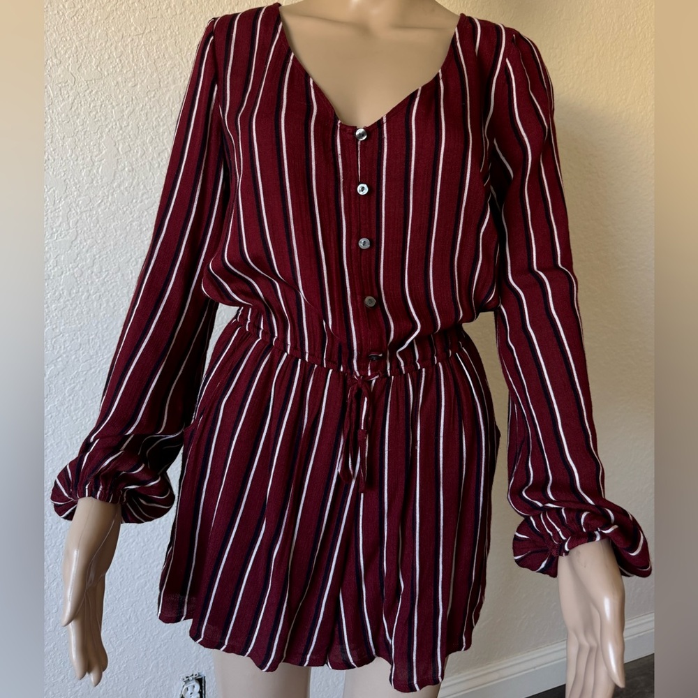 Hollister maroon strip romper shorts